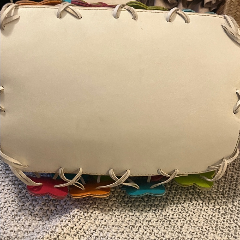 Nine West Florsl Embellished Colorful Canvas Faux Leather Tote Purse Bag - Picture 13 of 15